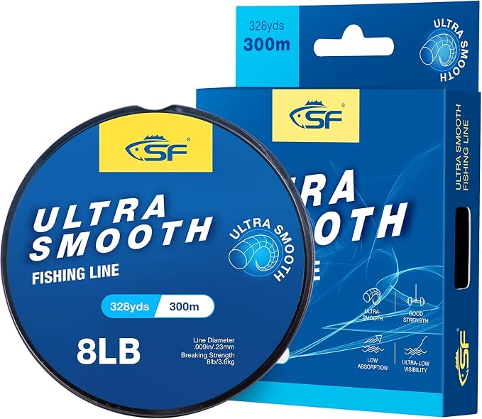 SF Ultra Smooth Monofilament Mono Fishing Line with Spool Mono String Nylon Invisible Line Clear 2 4 6 8 10 12 14 17 20 20LB Fishing Wire Freshwater Saltwater