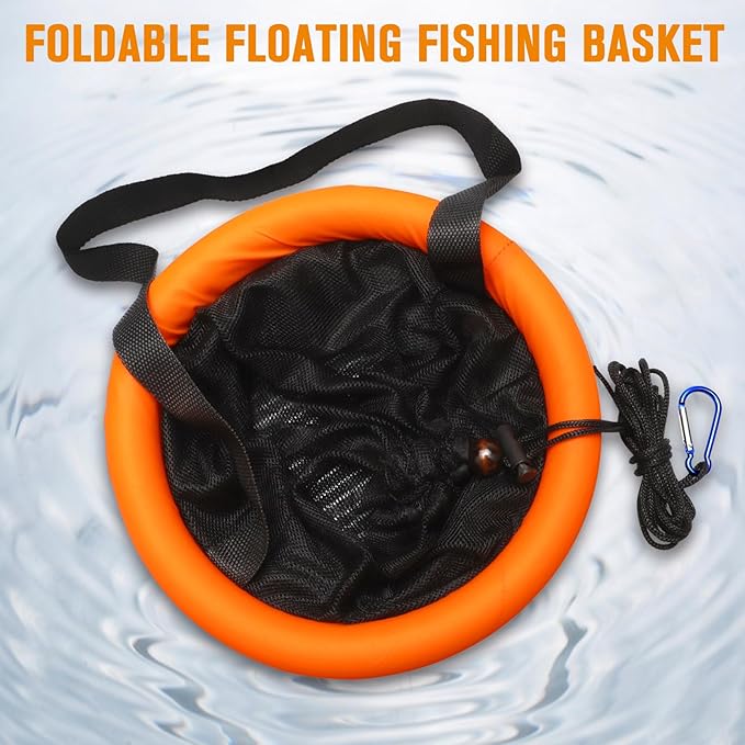 Dovesun Floating Fishing Basket, Collapsible Fishing Net Portable Nylon-mesh | Coated Nylon Net Bait Storage Cage for Keeping Crayfish Minnows Leaches and Other Live Baits