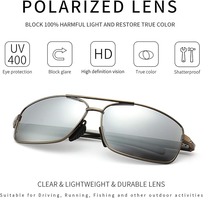 SUNGAIT Ultra Lightweight Rectangular Polarized Sunglasses Men UV400 Protection
