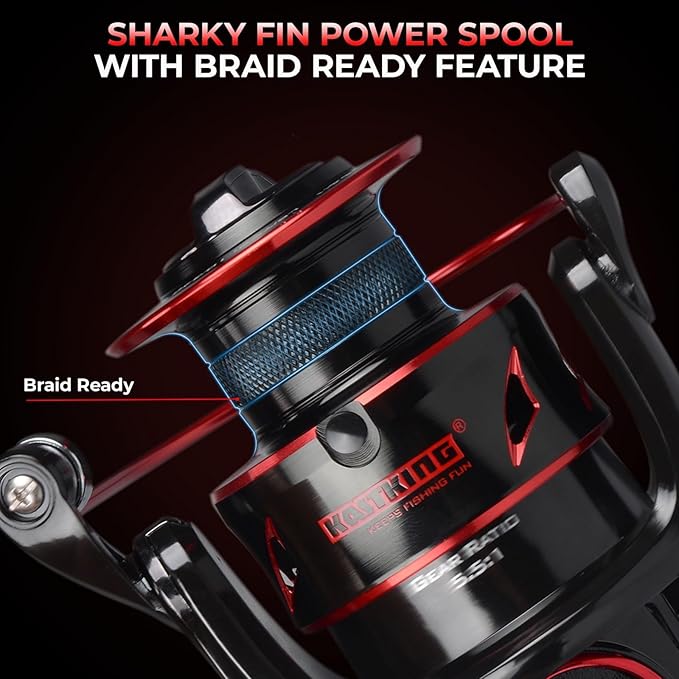 KastKing Sharky Baitfeeder III Spinning Reel 10+1 Shielded Stainless Steel BB - Carbon Fiber Drag for Live Liner Bait Fishing Action