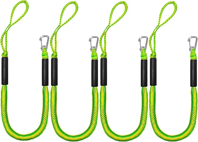 Bungee Dock Lines - Boat Accessories - 4 Feet Shock Cords Docking Rope Mooring Rope for PWC,Jet ski,Pontoon,Kayak,Canoe,Power Boat,Watercraft (Green-Yellow)