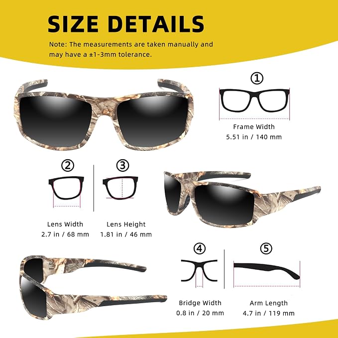 Camo Polarized Wrap-around Sport Sunglasses for Men Women UV400 Driving Fishing Hunting Sun Glasses