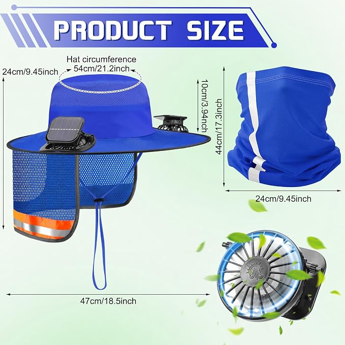 Solar Hat with Fans, Wide Brim Cooling Sun Hat with Removable Dual Fans USB Charging Neck Cover for Outdoor Fishing
