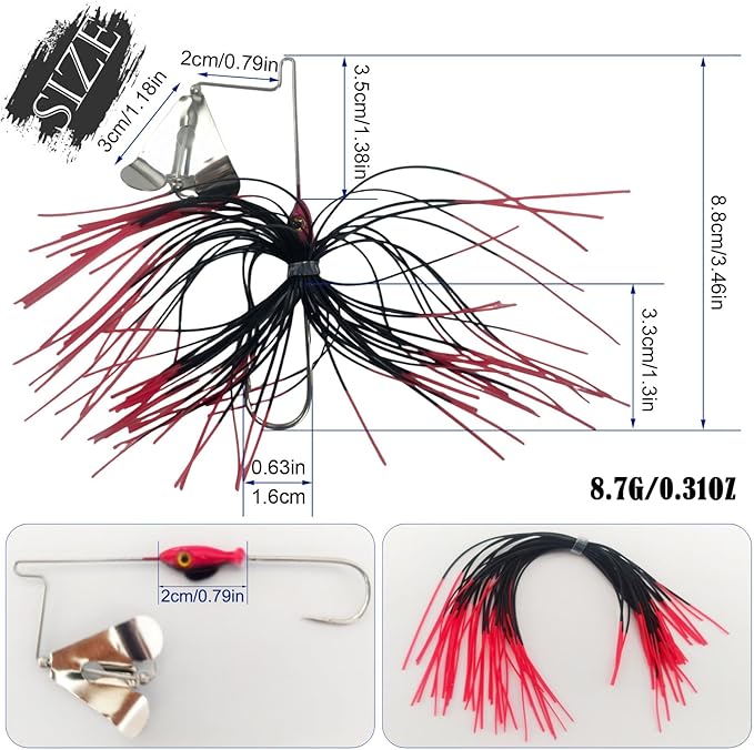 5 Pcs Bass Spinner Baits Buzz Bait Hard Metal Fishing Jigs for Bass Trout Pike Salmon 3.46in/0.31oz