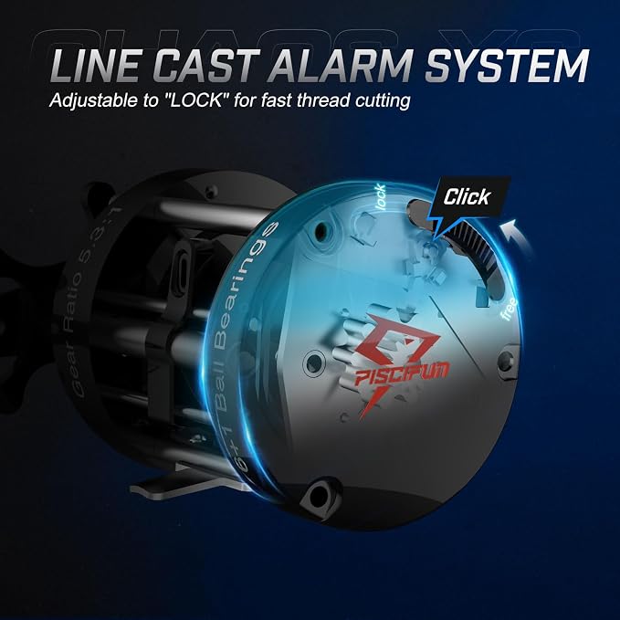 Piscifun Chaos XS Baitcasting Fishing Reel, Reinforced Metal Body Round Baitcaster Reel, Smooth Powerful Saltwater Inshore Surf Trolling Reel, Conventional Reel for Catfish, Musky, Bass, Pike