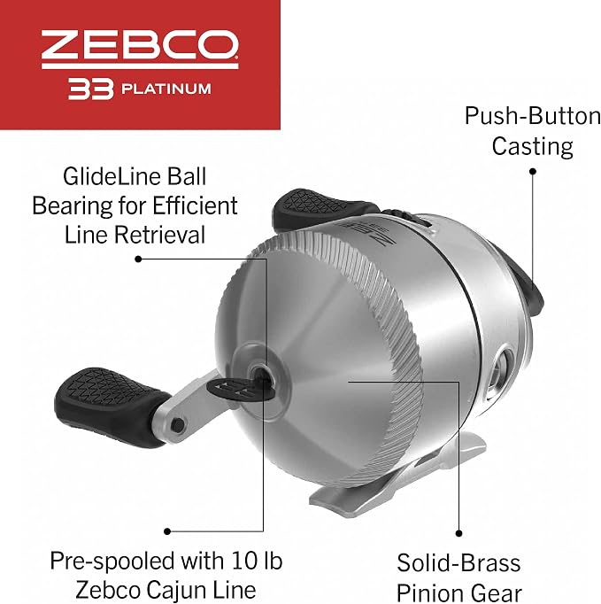 Zebco 33 Platinum Spincast Reel and Fishing Rod Combo, Anti-Reverse Clutch