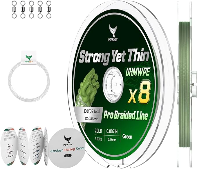 Ultra-Thin 20LB 8-Strand Braided Fishing Line 0.18mm with Knots Guide Card, Stronger than 4-Strand PE Line, Smooth as Silk & Longer Casting, Ideal for Bass Trout Fishing in Freshwater/Saltwater