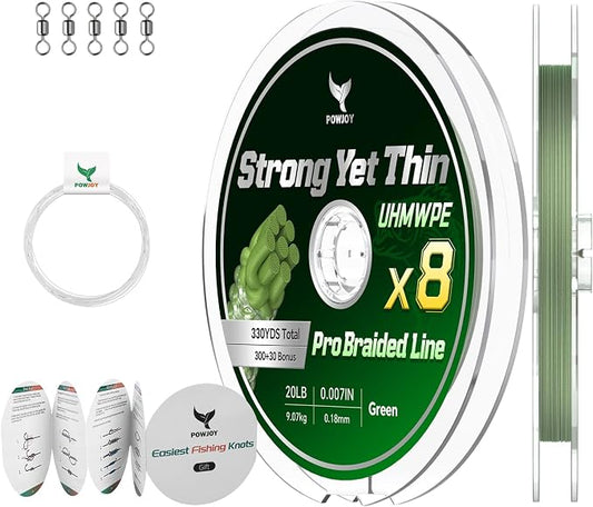 Ultra-Thin 20LB 8-Strand Braided Fishing Line 0.18mm with Knots Guide Card, Stronger than 4-Strand PE Line, Smooth as Silk & Longer Casting, Ideal for Bass Trout Fishing in Freshwater/Saltwater