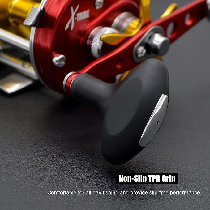 X-Tribe Round Baitcasting Fishing Reel, Synchronized Level Wind System, 17 LBs Powerful Carbon Drag, 5.3:1 Gear Ratio, Single Power Handle, All Metal Frame and Side Covers for Saltwater