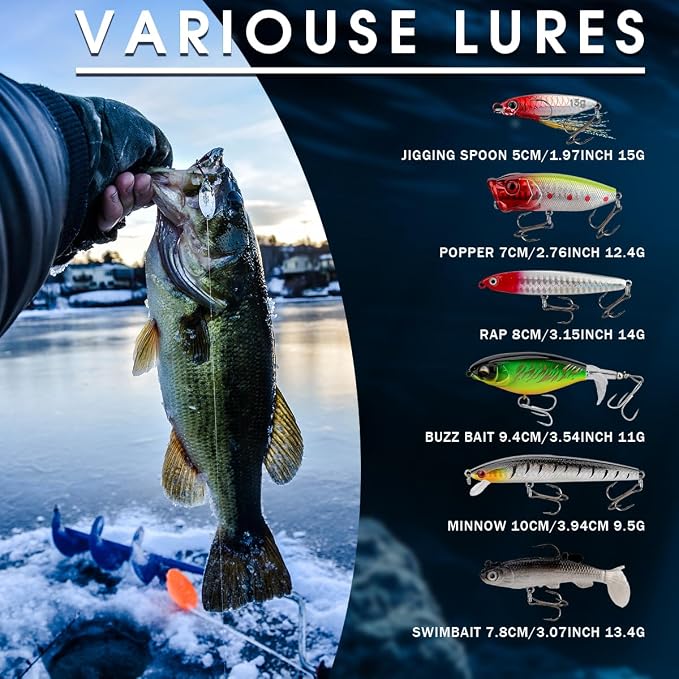 27Pcs Fishing Lures Kit, Hard and Soft Bait Set for Bass Trout Pike, Deep Diving Crankbaits with Premium Gift Box, Freshwater and Saltwater Fishing Tackle Gear for Men Dad Husband