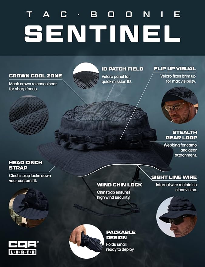 CQR Men's Tactical Boonie Hat, Breathable Packable Sun Hat for Hunting, Hiking, Fishing, Shooting, and Outdoor Activities