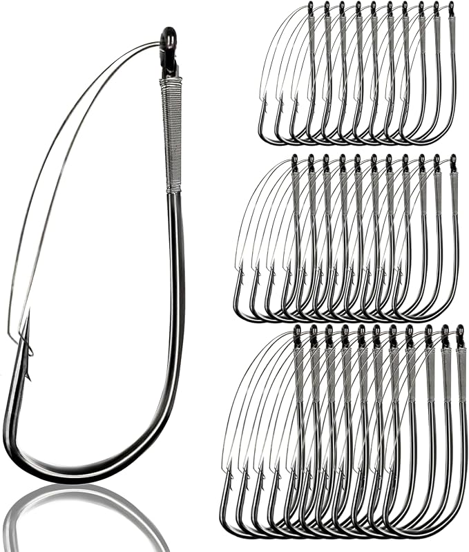 9KM DWLIFE Weedless Wacky Rig Hooks 30PCS Bass Hooks Super Strong Wacky Worm with Wire Guard for Neko Rig