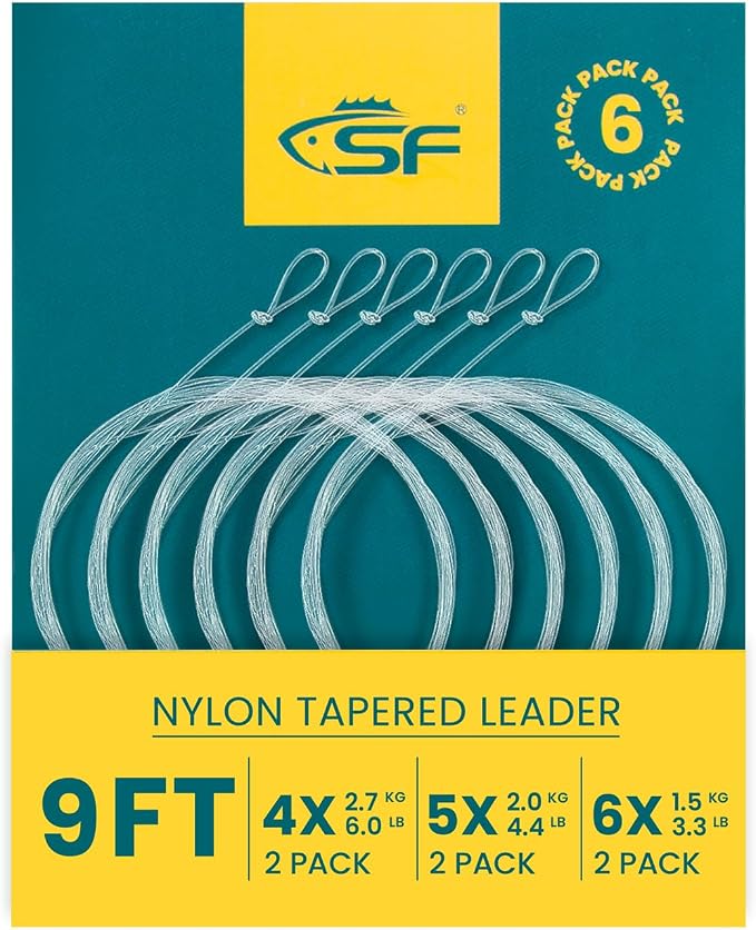 SF Pre-Tied Loop Fly Fishing Tapered Leader Nylon Clear Trout Freshwater Saltwater Bonefish Permit Bass Salmon Steelhead 7.5FT 9FT 10FT 12FT 15FT 0X 1X 2X 3X 4X 5X 6X 7X