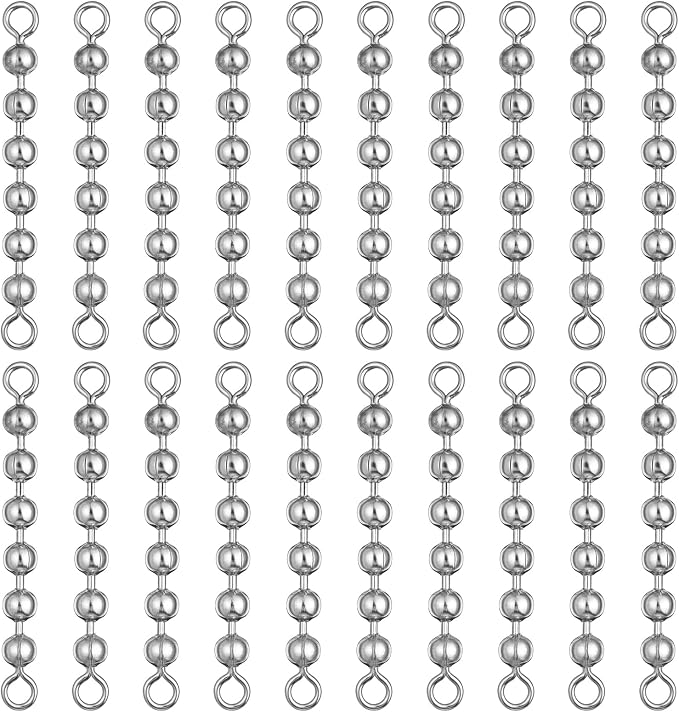 20Pcs Fishing 6 Bead Chain Swivels Stainless Catfish Swivel High Speed Fishing Balls Chain Stainless Steel Fishings Tackle Gear for Saltwater Freshwater