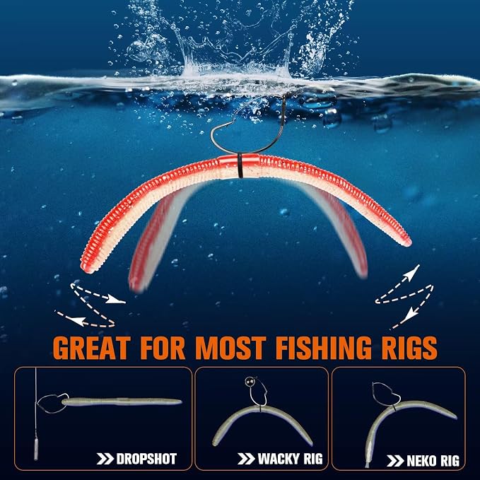 Dovesun Wacky Worm for Bass Trout Fishing Worms Kit with Soft Plastic Baits, Weedless Hooks, Bass Hooks,Weedless Jig Head, Wacky Rig Tool, O-Rings, Weight 152Pcs/131Pcs/50Pcs