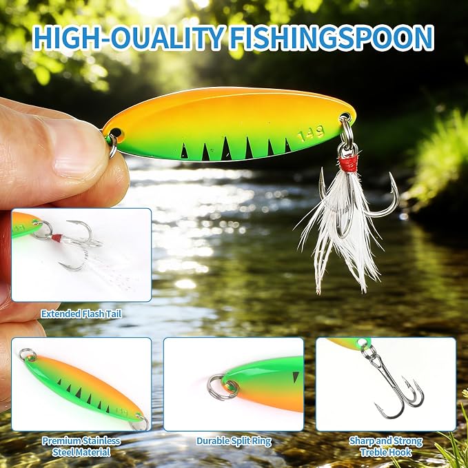 Metal VIB Spinner Blade Baits: 10pcs Blade – Bass & Trout Fishing Lures with Treble Hooks, High-Flash Vibration Hard Baits for Perch Walleye Pike Freshwater Saltwater