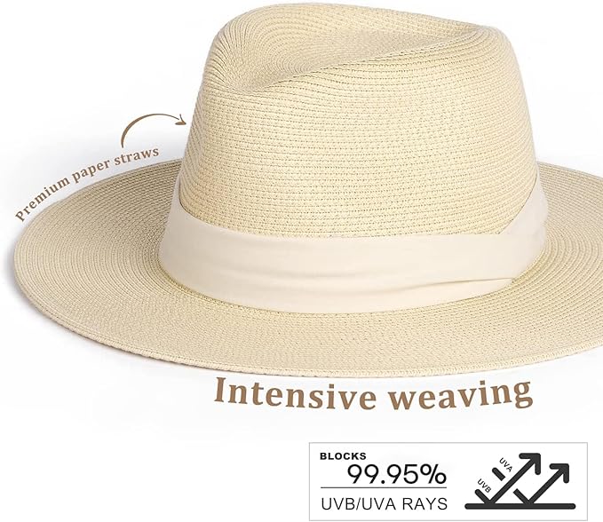 FURTALK Womens Mens Wide Brim Straw Panama Hat Fedora Summer Beach Sun Hats UPF Straw Hat for Women