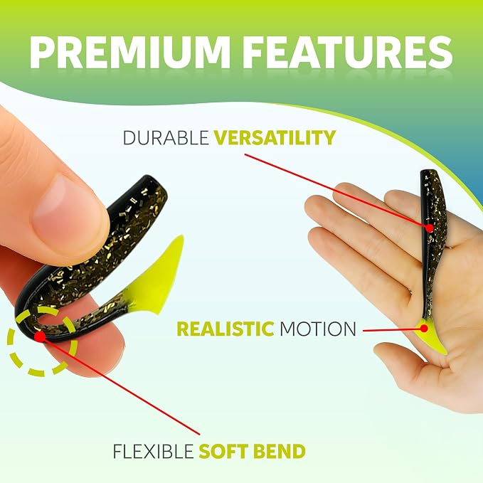Soft Plastic Paddle Tail Swimbaits Pack of 12 – 3 1/4" & 4" Soft Plastic Fishing Lures with Extra-Large Tail for Lifelike Swimming Action – Freshwater & Saltwater