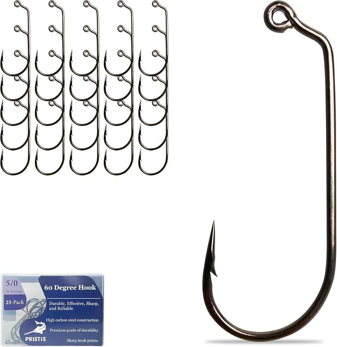 Pristis 25 Pack High Carbon Steel Fishing Hooks, Reinforced EWG Circle Octopus Round Bend 60 Degree Wide Gap Strong Barbed Worm Fish Hook Jig Bait Rig for Saltwater Freshwater Bass Tuna Walleye Trout