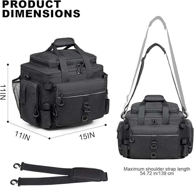 Rabjen Fishing Tackle Bag with Rod Holders & Cooler Main Compartment – Large Capacity Fishing Bag for Organized Gear Storage