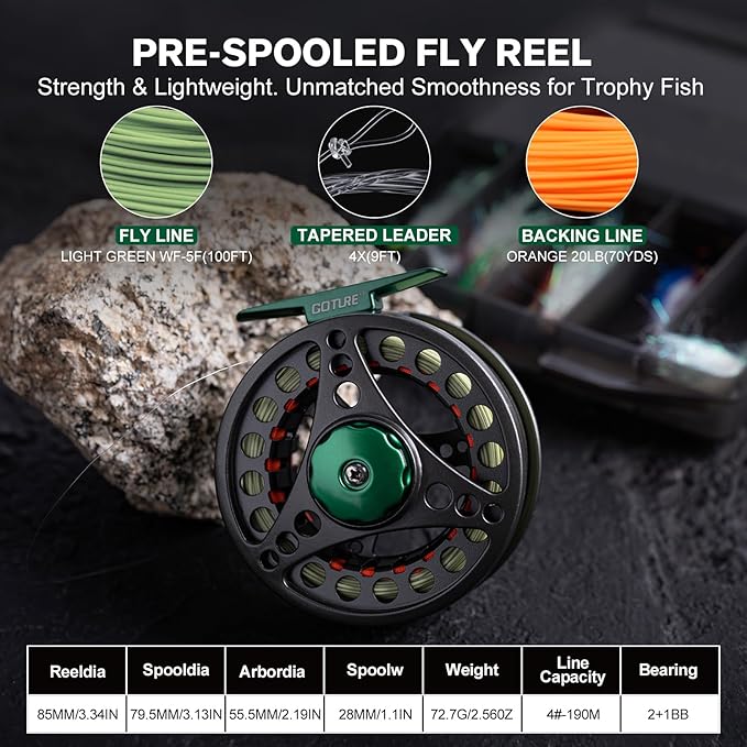 Goture Fly Fishing Rod and Reel Combo with Fly Rod & Gear Case, 9FT 4-Piece Fly Rod, Pre-Spooled Reel, Fly Line, Flies, Leader, Tippet, Forceps, Nipper and Complete Starter Kit