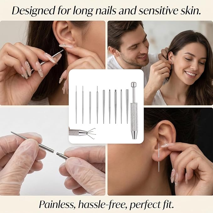 Piercing Tapered Ball Grabber Tool Piercing Changing Tools Flat Back Earring Tool 4-Claw Pick UpPiercing Ball Holder for Ear Nose Lip Stainless Steel Threadless/Threaded Insertion Pin