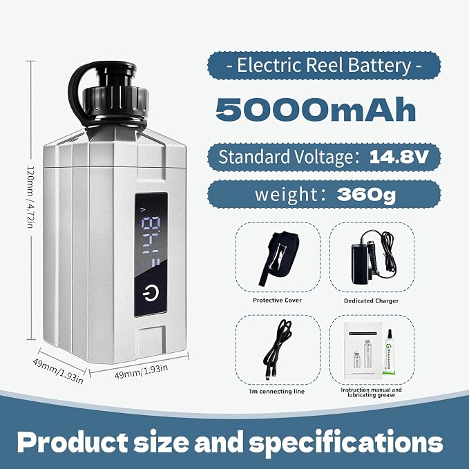Super Mini Electric Fishing Reel Battery. Latest Model with Digital LED Display. Compatible with Daiwa & Shimano Electric reels.