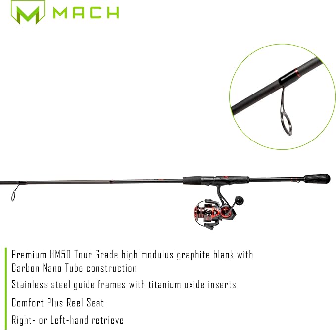 Lew's MACH Jacked Spinning Reel and Fishing Rod Combo, HM50 Graphite Rod, Tanso Tech Frame, Black/Red