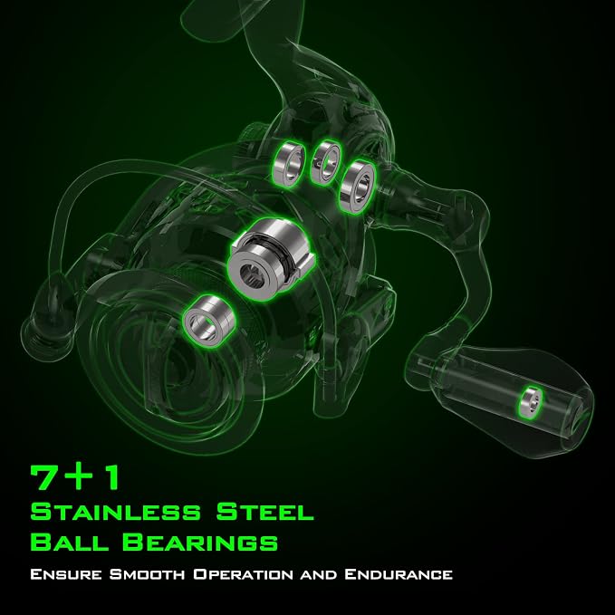 KastKing Zephyr Spinning Reels – 7+1/6+1 BB – Carbon Fiber Drag – Stainless Steel Shaft – Aluminum & CNC Spool – Black/Green/Orange – Sizes 500/1000 SFS – ICE Fishing Ready Reels!