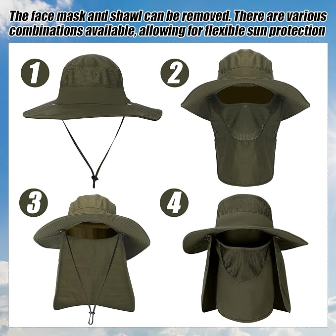4 Pack Sun Hats for Men Women UPF 50+ Wide Brim Fishing Bucket Hat Summer Outdoor UV Protection Adjustable Neck Flap