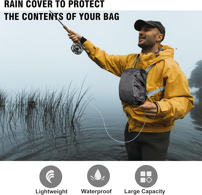 Qiullen Fly Fishing Chest Pack,Waterproof Tackle Bag with Zip-Down Workstation,Fly Box Storage,Net Holder,Adjustable Straps for Wading and Stream Fishing