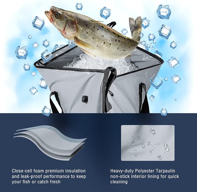Buffalo Gear Insulated Cooler Bag - 20x18in Bait Cooler, Waterproof Fish Kill Bag