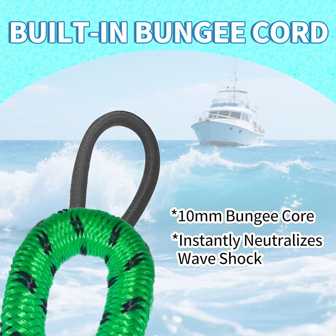 2-Pack Bungee Dock Lines for Boats with Loops, Boat Tie Downs for Docking, Adjustable Boat Mooring Rope for Pontoon, Jon Boat & PWC (Green & Black, 4 FT)
