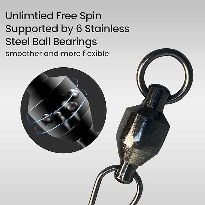 Pristis 25 Pack High Strength Fishing Snap & Swivels, Ball Bearing with Coastlock Snap, Saltwater Corrosion Resistant Connector, Fresh Water Heavy Duty Black Nickel Finish Tackle Kit for Bass Perch