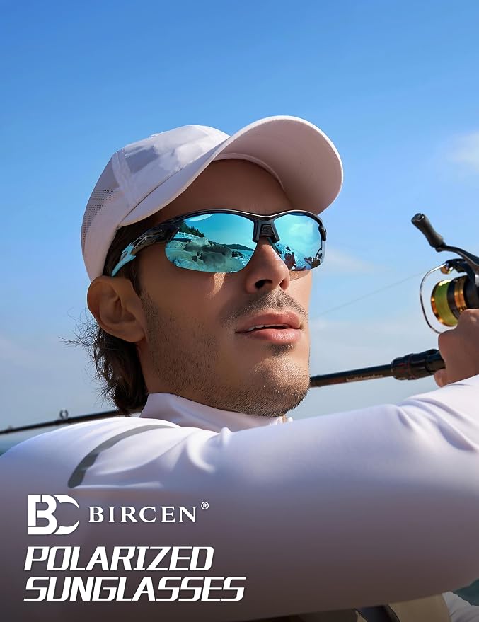 BIRCEN Mens Polarized Sunglasses for Sports: TR90 Lightweight Sun Glasses Wrap Around Shades for Fishing Driving Cycling