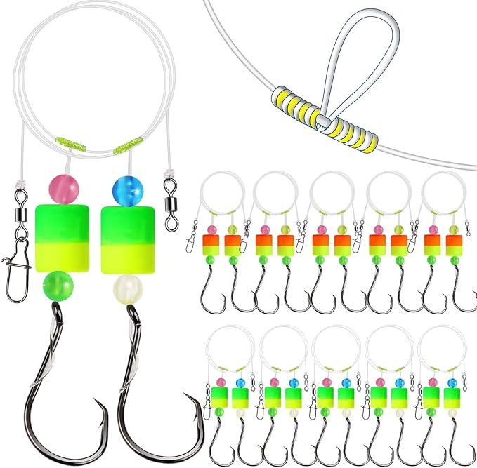 Dovesun 10PCS/4PCS Pompano Rigs for Surf Fishing Saltwater Fishing Rigs with Floats and Beads Unique Double-Line T-Knot Pre-Rigged Surf Fishing Gear & Tackle with Circle Hooks
