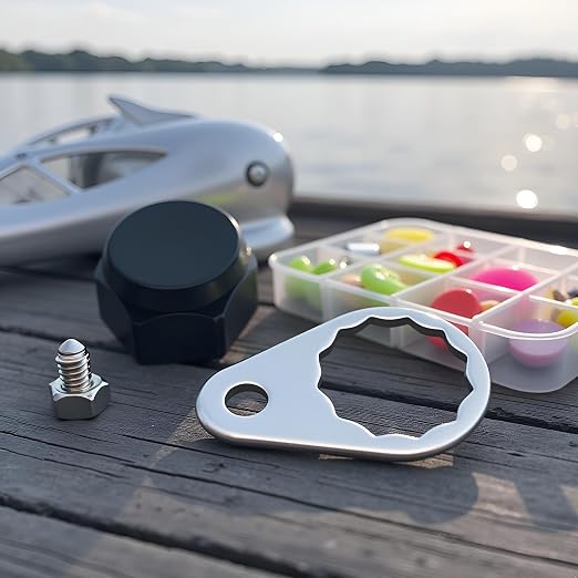 A Set M7 Fishing Reel Screws Nut Caps, Fishing Reel Handle Screw Cap Crank Nuts and Locking Plate Replacement for Left and Right Hand Plate DIY Fishing Reel Replacement Parts Accessories