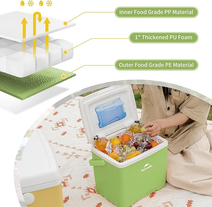 Naturehike 5.3/15/19 QT Hard Cooler, Insulated Ice Chest Box, Portable Ice Retention Cooler for Beach Camping Picnic Fishing Barbecue