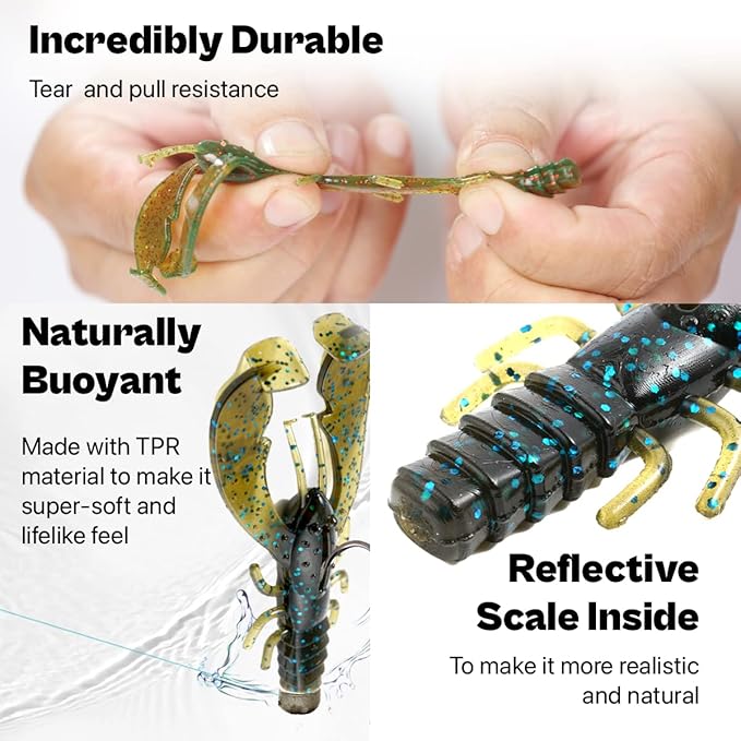 Ned Rig Baits Kit,TRD Soft Plastic Worms or Crawfish for Bass Fishing