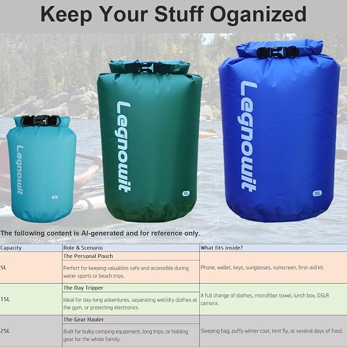 Dry Bag, 3 Pack/5 Pack Waterproof Lightweight Small & Large Dry Sacks for Outdoor Camping, Backpacking, Kayaking, Boating, Travel and More