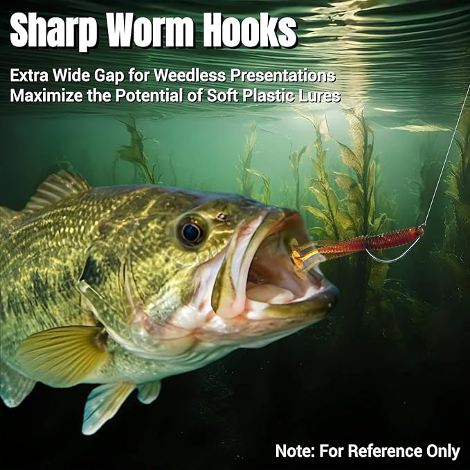 120Pcs Bass Hooks Set, Strong Offset Bass Fishing Hooks Freshwater Barbed Sharp Worm Hooks for Texas Rigging Fishing Extra Wide Gap 6 Sizes Assorted #1 1/0 2/0 3/0 4/0 5/0