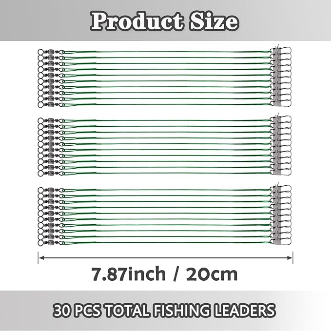 Fishing Leaders, 30pcs Stainless Steel Leader Wire Fishing Leader Line with Swivel Snaps Fishing Wire Leaders Connecting Fishing Tackle Lure or Hook for Saltwater and Freshwater