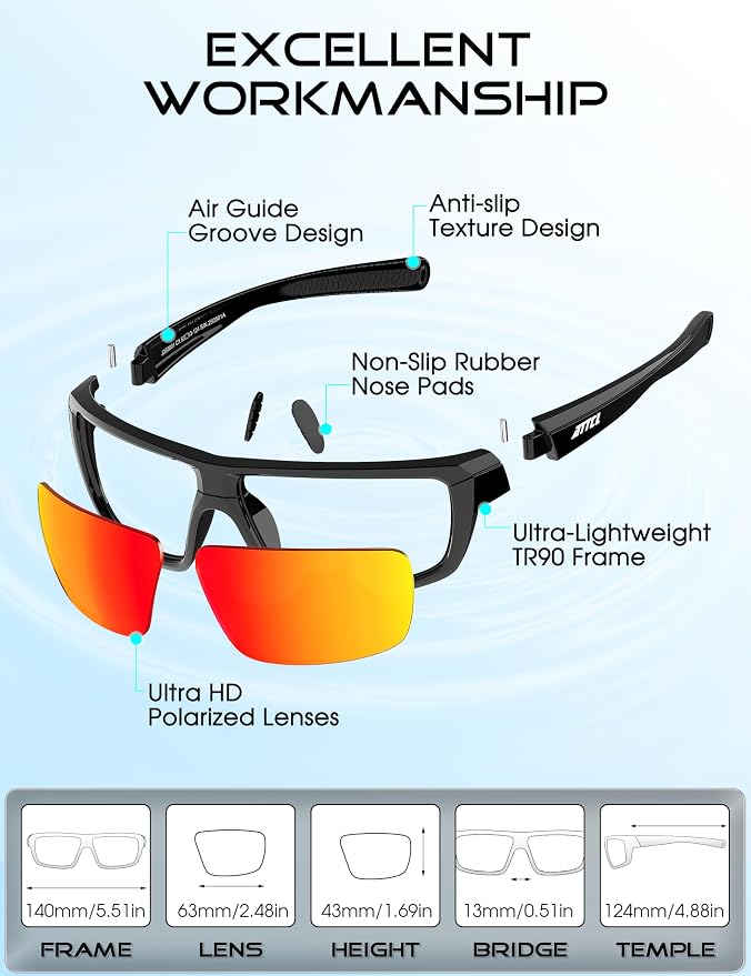 ATTCL Polarized Sunglasses Men for Fishing: UV Protection Lightweight TR90 Sports Wrap Sun Glasses Driving Golf Running