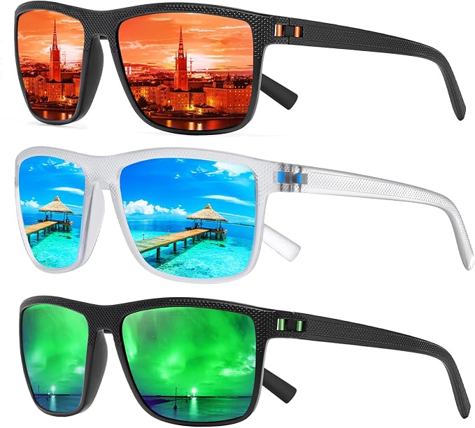 Square Polarized Sunglasses for Men and Women Lightweight Frame Sun Glasses with UV Protection