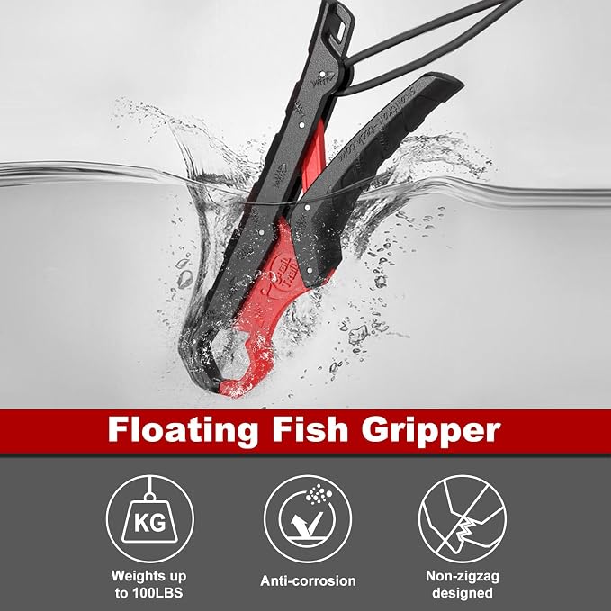 SNAIL TRAIL 7pc Fishing Tool Kit - 17" Pocket Fish Ruler & Knot Tying Guide, Split Ring Pliers, Braid Scissors & Bait Knife. Fish Lip Gripper, Hook Remover and Hook Keeper. Fisherman Gifts