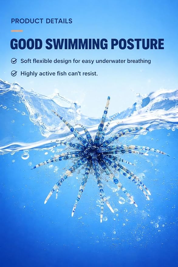 Tentacle Creature Lure Sea Urchin Soft Bait 3.6" & 4.3" TPE Lures 10/6-Pack, Natural Sinking Micro-Vibration for Crappie Bluegill Perch Bass Trout, Compatible Jig Heads Treble Hooks