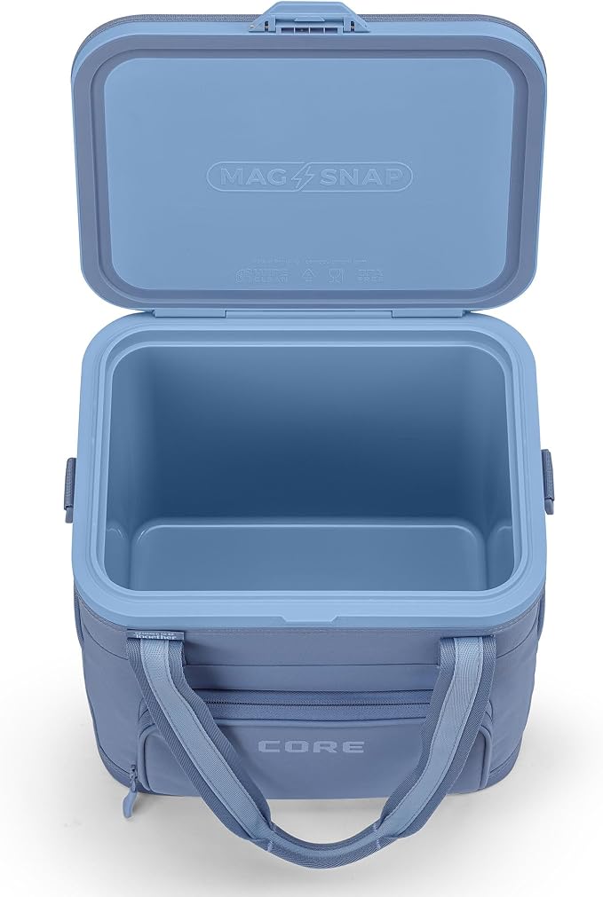 CORE Magnetic Zipperless Soft Cooler | Insulated Hard Liner Ice Chest Box | Best Portable 24 Can Soft Cooler for Food & Beverages for Tailgating, Car Camping, and Family Beach Picnics