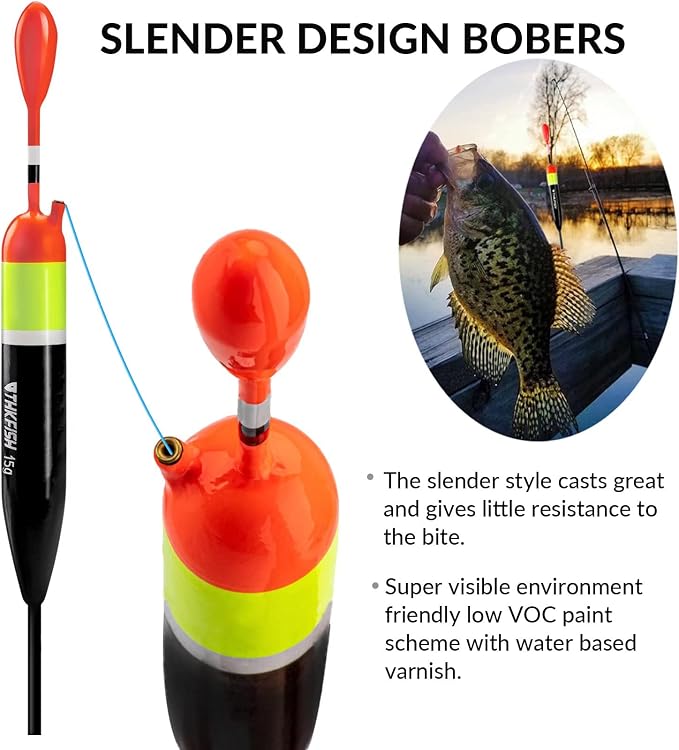 THKFISH Fishing Bobbers Fishing Floats and Bobbers Slip Bobbers for Fishing Balsa Floats Crappie Fishing Bobbers 1/6oz(3.47"X0.47"X6.73") 3/8oz(3.84"X0.6"X 7.2") 1/2oz(4.13"X0.75"X7.87")