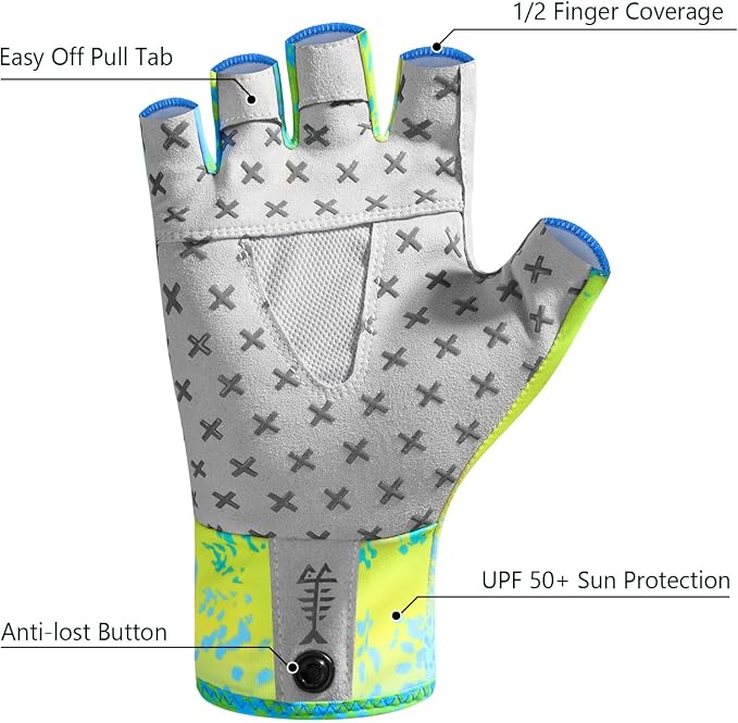 BASSDASH Unisex UPF 50+ Half Finger Sun Gloves Fingerless Breathable UV Protection for Fishing Hiking Kayaking Rowing FG02