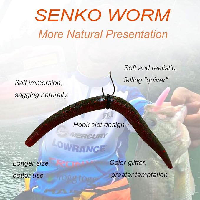 Senko Bait, 12PCS Fishing Soft Plastic Lures, 5.71inch Worms Bass Fishing Lure Kit Rubber Stick Baits with Salt for Wacky Rig Saltwater Freshwater